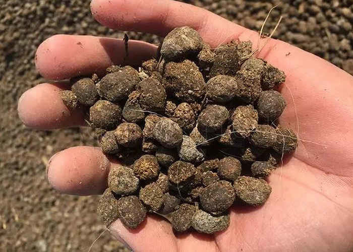 مُحَبِّب الأسمدة في تحبيب المواد العضوية مثل التبن وروث الخيل وبقايا الخضروات وحمض الفولفيك