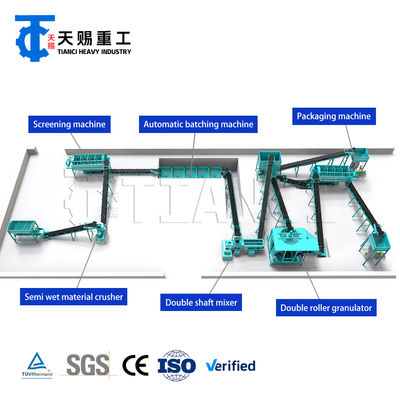 خط إنتاج الأسمدة المركبة بحجم حبيبات 2-10 مم مع آلة التكوير بالبكرات المزدوجة